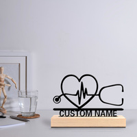 1pc Fashion personalized Custom Stethoscope Metal Statues Metal Art With Wooden Base Tabletop Decoration Suitable For Doctors