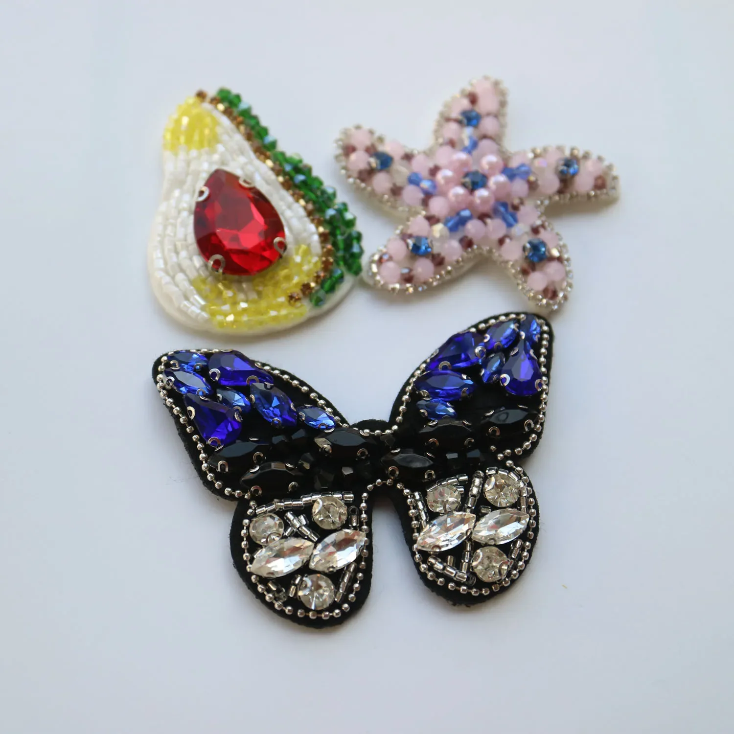 

Fashon Rhinestone embroidery butterfly patches for clothing Embroidered sequin star parches clothes Sewing applique