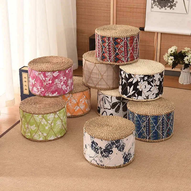 

Japanese Style 6 Color Straw Woven Small Stool Handmade Low Stools Living Room Adults Feet Rest Bedroom Footrest Taburete
