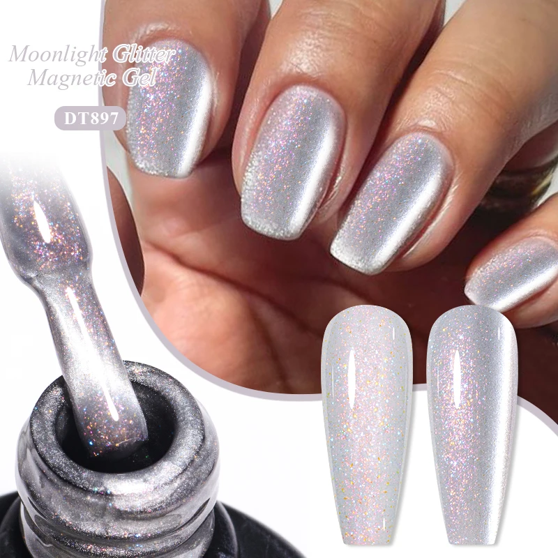 

MEET ACROSS 7ml Moonlight Cat Magnetic Gel Nail Polish Glitter Sparkling Semi Permanent Soak Off UV Gel LED Nail Art Varnish