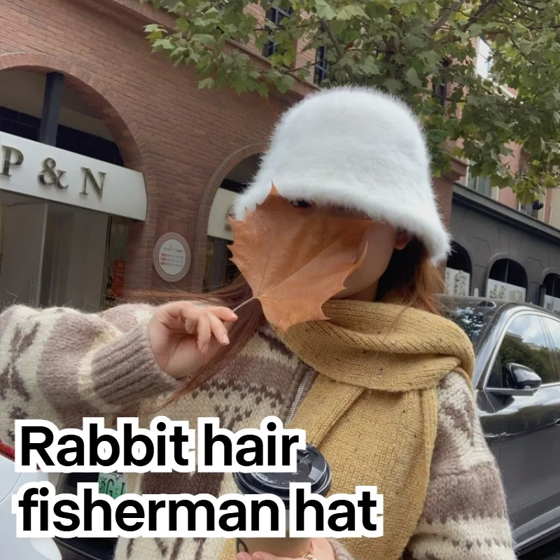 امرأة دافئة أفخم أنغولا الأرنب الفراء قبعة كوريا مصمم م قبعة بحافة سيدة الخريف الشتاء Ins موضة حوض قبعة الرجعية رقيق بنما #2