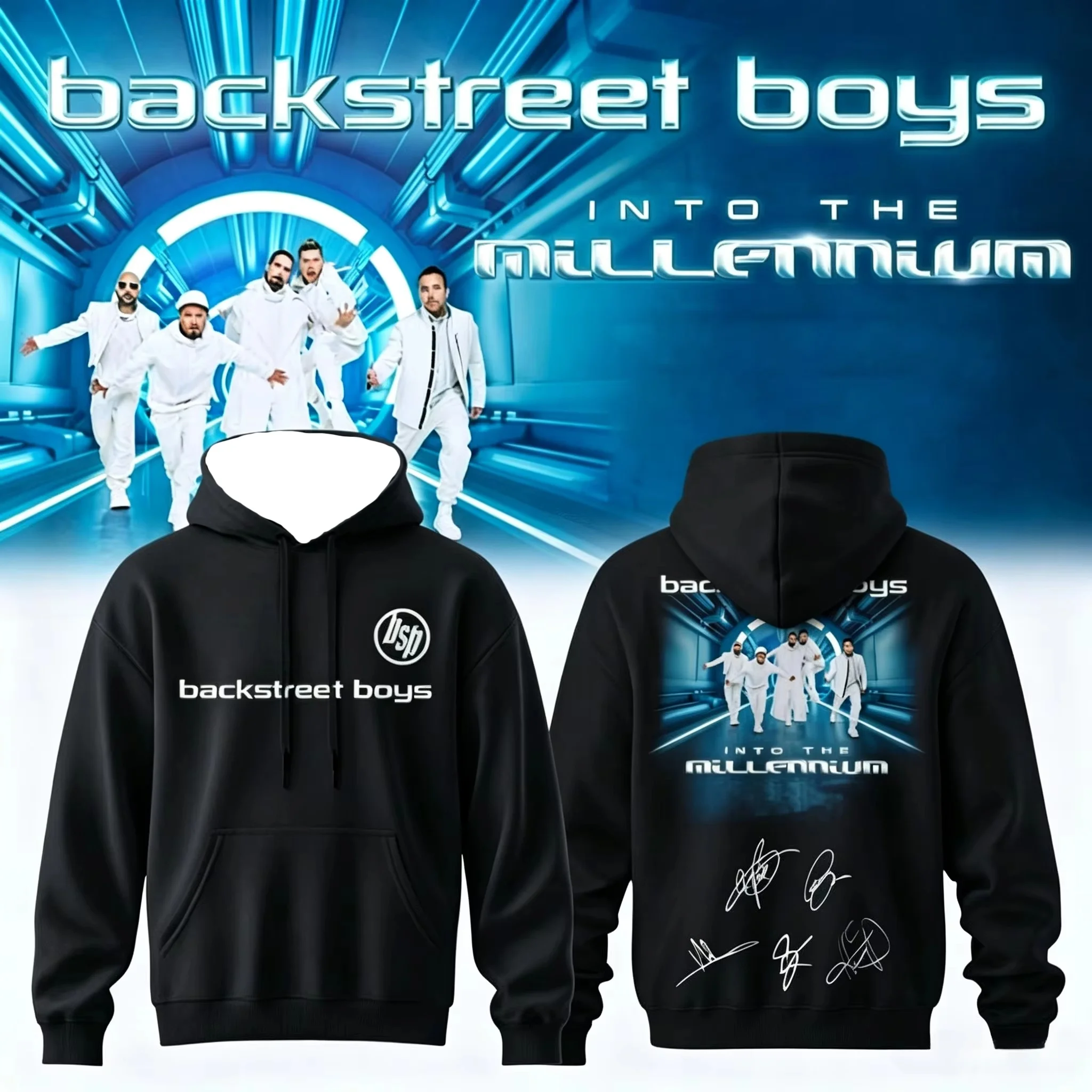 2026 Backstreet Boys Into The Millennium Signature Hoodie Double Sided Graphic Print Oversized Pullover Pop Band Fan Hooded Men