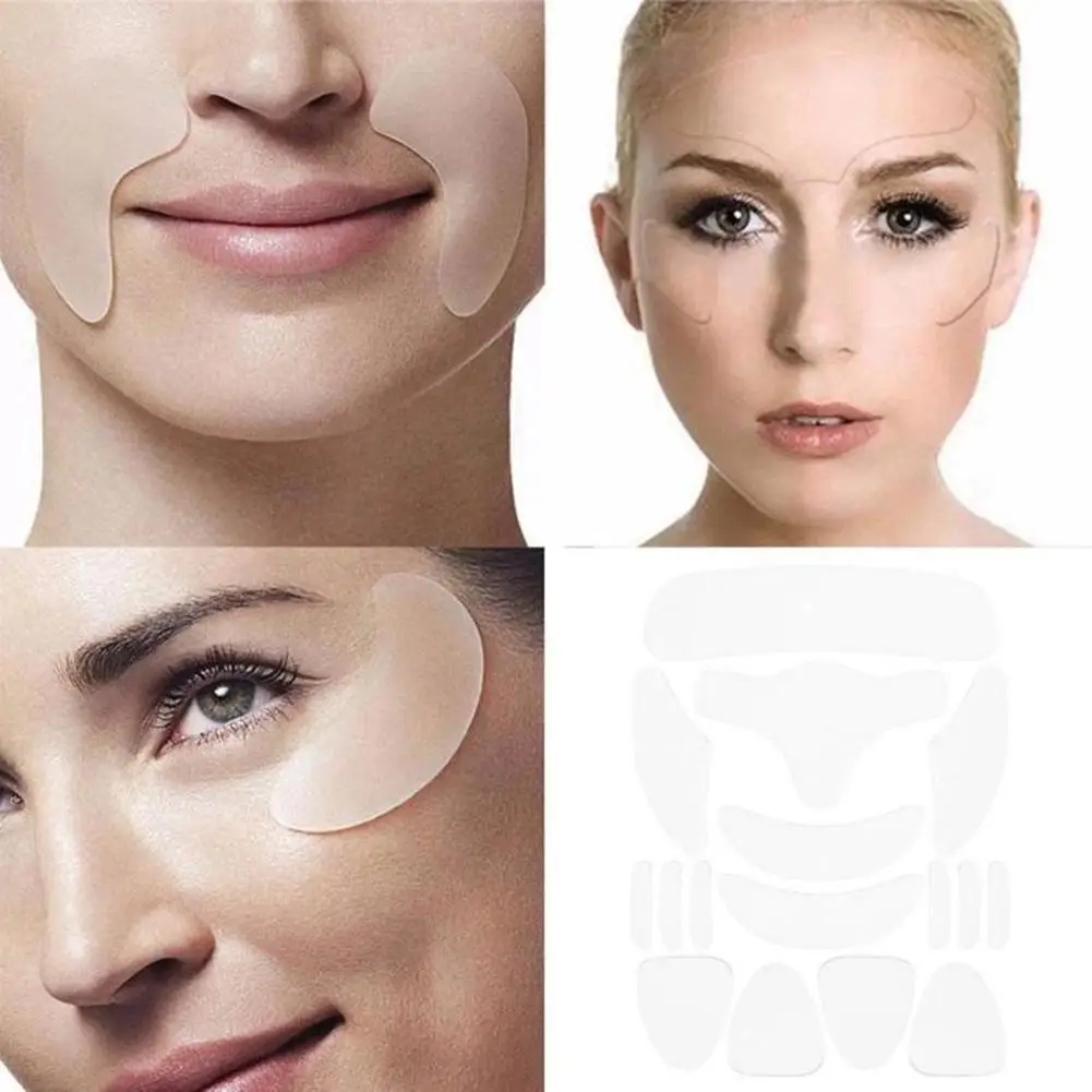 16-In-1 Herbruikbare Siliconen Anti-Rimpel Gezicht Patch Kin Patch Groove Schoonheid Voorhoofd Tillen Traan Patch Patch Face Eye Wink D9n4