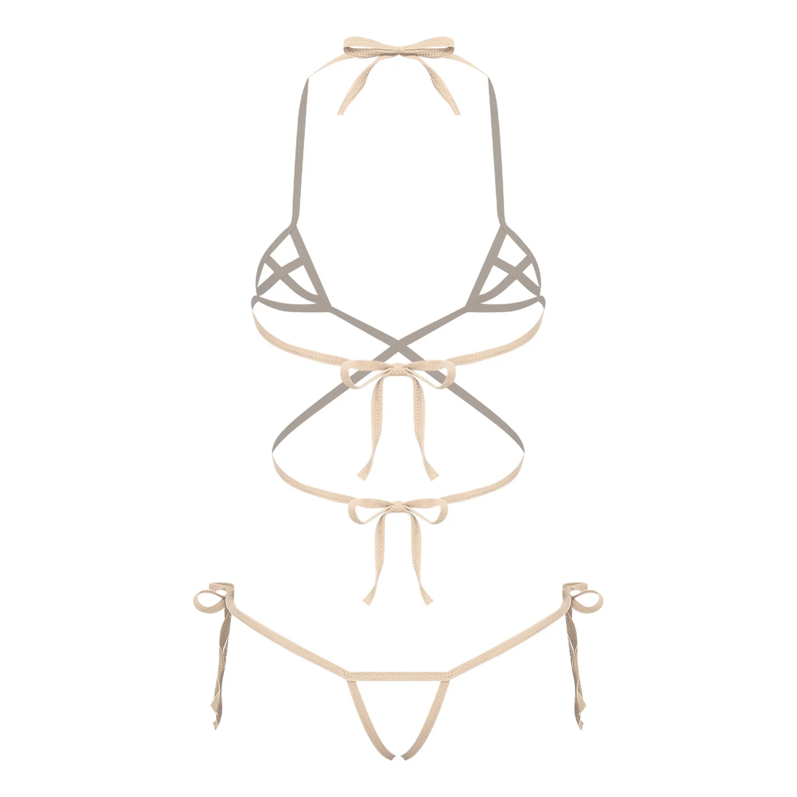 Womens Lingerie See Through Bikini Swimwear Set Lacing Halter Bra And Crotchless G-string Thong Swimsuit 2-piece Bathing Suit - view 5