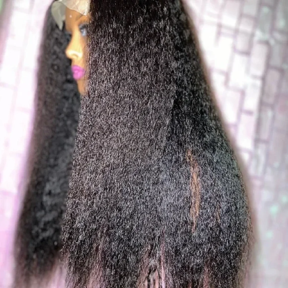 Yaki 26 "lange natürliche schwarze verworrene gerade weiche Spitze Front Perücke für Frauen Baby Haar hitze beständig vor gezupft leimlos täglich