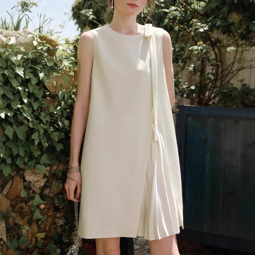 

Плиссированное платье с бантом, женская летняя тонкая юбка-миди.