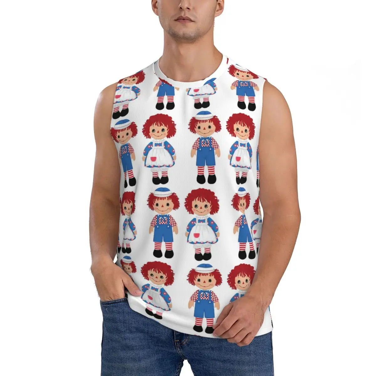 Raggedy Ann And Raggedy Andy The Vintage Dolls Men Sleeveless Tank Tops Quick Dry Breathable Gym Fitness Running Sport Vest