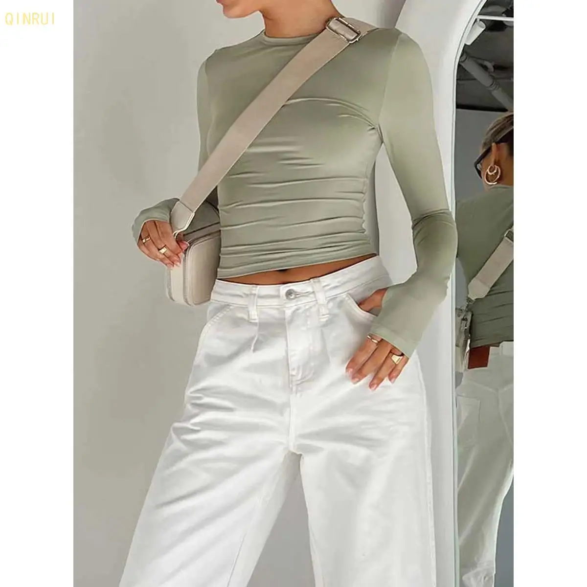 

Женская футболка Faion Long Sve Crew Ne Slim Fit Street Sle с 3D принтом Cool Feeling из тонкого материала, весенне-осенняя одежда