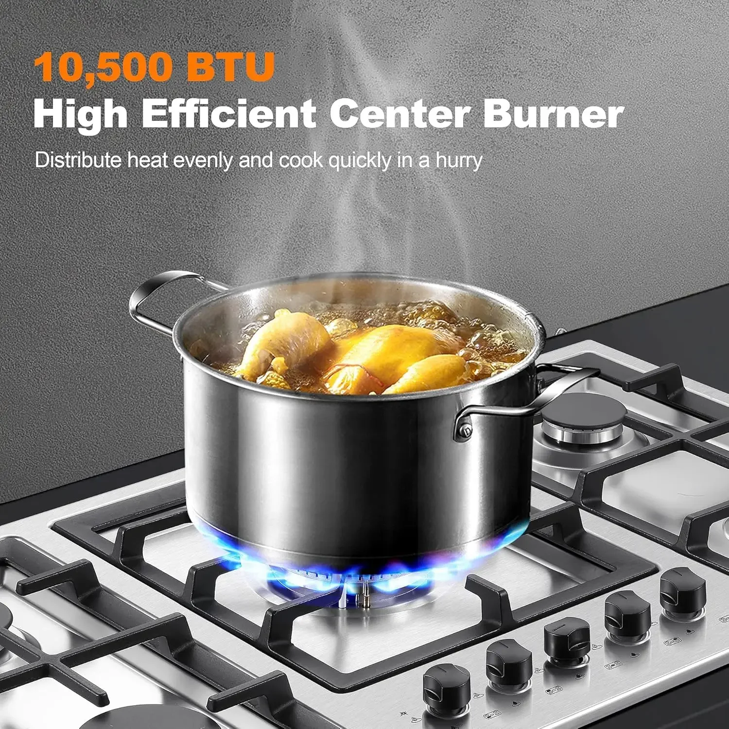 36 Inch Gas Cooktop, 5 Burner Gas Stove Top Total 34,588 BTU, Built-in Stainless Steel 36 Inch Gas Hob with Thermocouple Protect