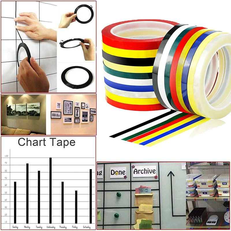 3/5/10/15mm Width Graphic Whiteboard Tape Self Adhesive Chart Line Grid Mara Marking Tape For Pinstripe Dry Erase Art Board 66M