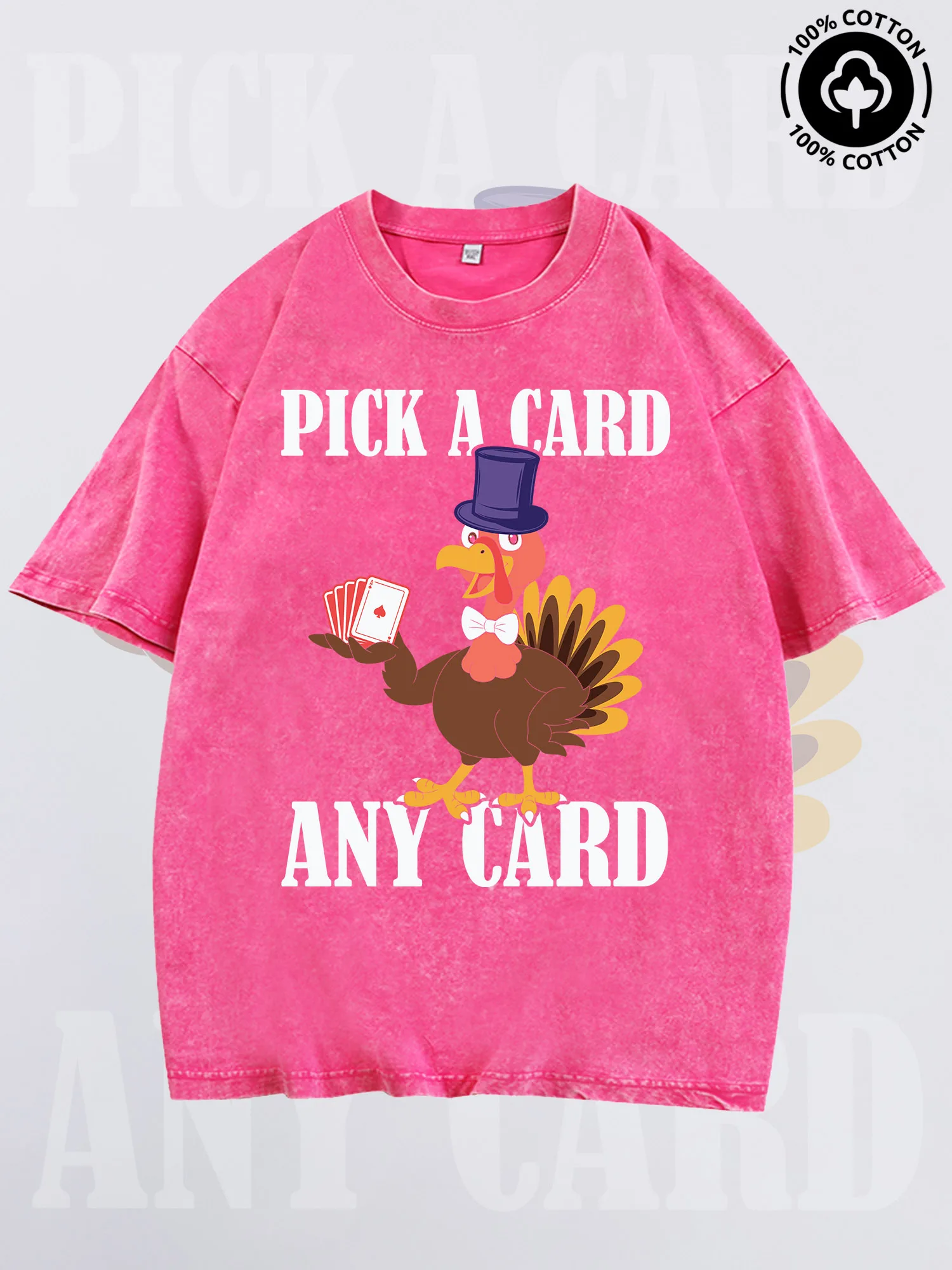 Pick A Card From Turkey Men's Graphic Tee, Pure Cotton Vintage Pink T-Shirt, Lightweight Drop Shoulder Tee