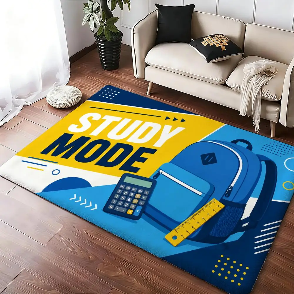 Blue schoolbag calculator and ruler Floor Mat Soft Thickened Absorbent Non-Slip Bedroom Living Room Door Mat Home Flannel Rugs