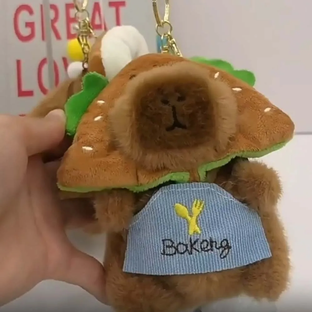 茶色の柔らかいベーキングカピバラキーホルダー、面白いパン、ドーナツ、動物ペンダント、毛皮のような漫画のぬいぐるみキーホルダー、女の子向け
