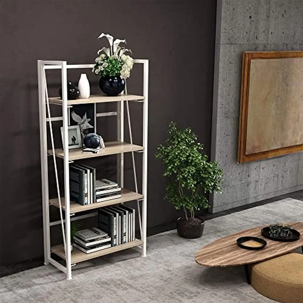 Vintage Industrial Dobrável 4-Tier Prateleira Stand, Planta Estante, armazenamento Rack, Praça Forma, Moldura De Madeira Maciça, Em Camadas Planta Flor