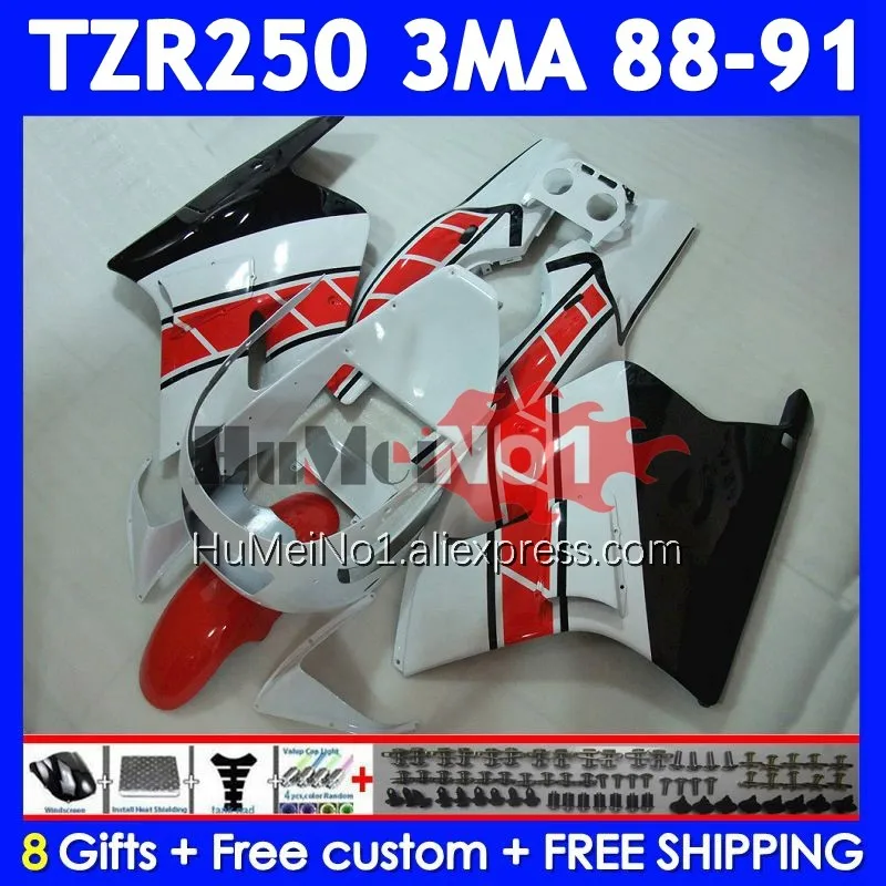 Kit For YAMAHA TZR-250 3MA TZR250 YPVS RS TZR 250 88 89 90 91 White red 375No.2 TZR250R TZR250RR 1988 1989 1990 1991 Fairing