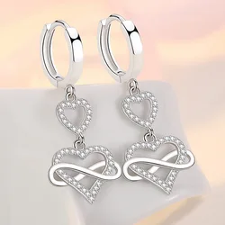 Luxury Female Earring 925 Sterling Silver Bowknot Heart To Heart Zircon Earrings for Women Infinity Eternal Endless Jewelry Gift
