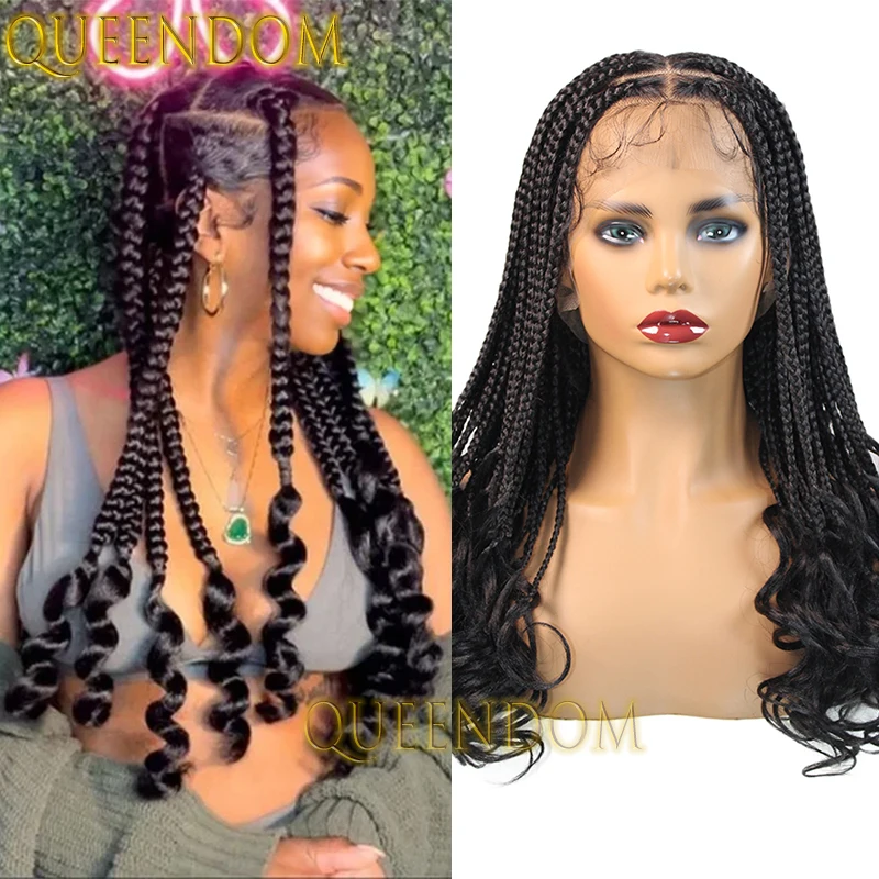 18-calowa syntetyczna pleciona peruka Pełna koronka szydełkowe warkocze w pudełku Peruka w trudnej sytuacji z kręconymi końcami Bez węzłów Warkocz Cornrow Francuska peruka z lokami