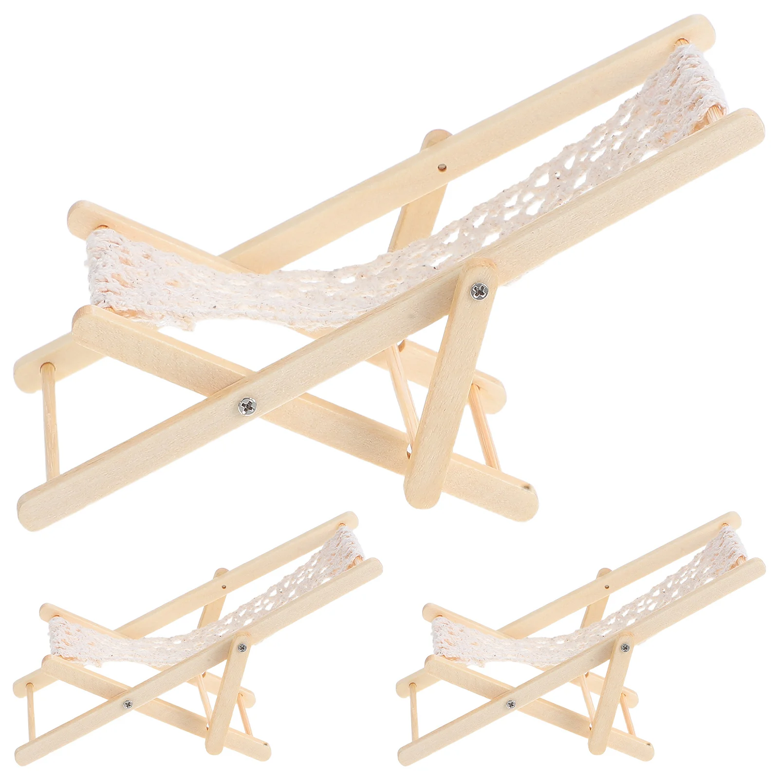 

3Pcs Mini Wood Beach Chair Lightweight Sunbath Style for Fairy Garden DIY Micro Landscape Accessories Mini Beach Chair