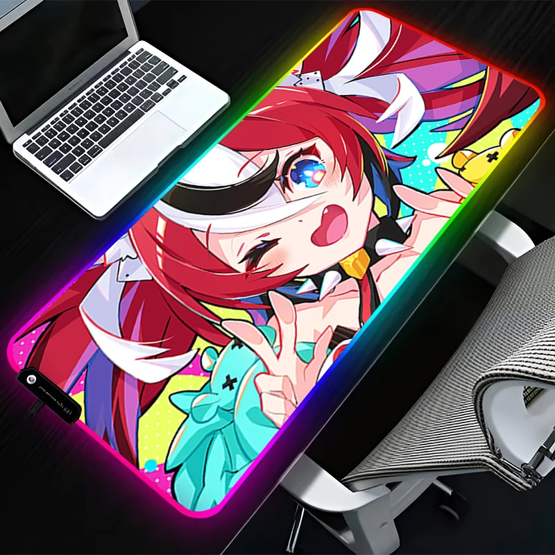 RGB LED Mouse Pad Computer Gamer Accessories Mouse Mat Rubber HD Keyboard Pad Non Slip Mousepad H-hololive Hakos Baelz Desk Mat