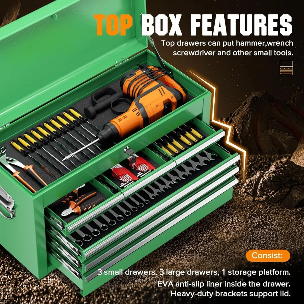 Сверхмощный комбинированный ящик для инструментов с 8 ящиками - запираемый стальной гаражный ящик для инструментов на колесах с черной подкладкой