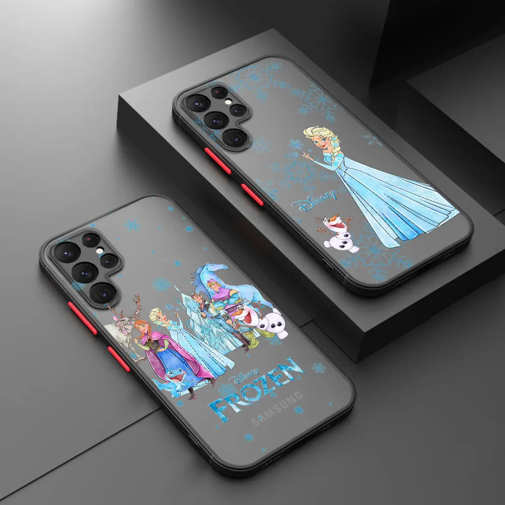 Disney Anna Elsa Anime For Samsung Galaxy S24 S23 S22 S21 S20 FE Ultra Plus S10 Lite 5G Frosted Translucent phone case