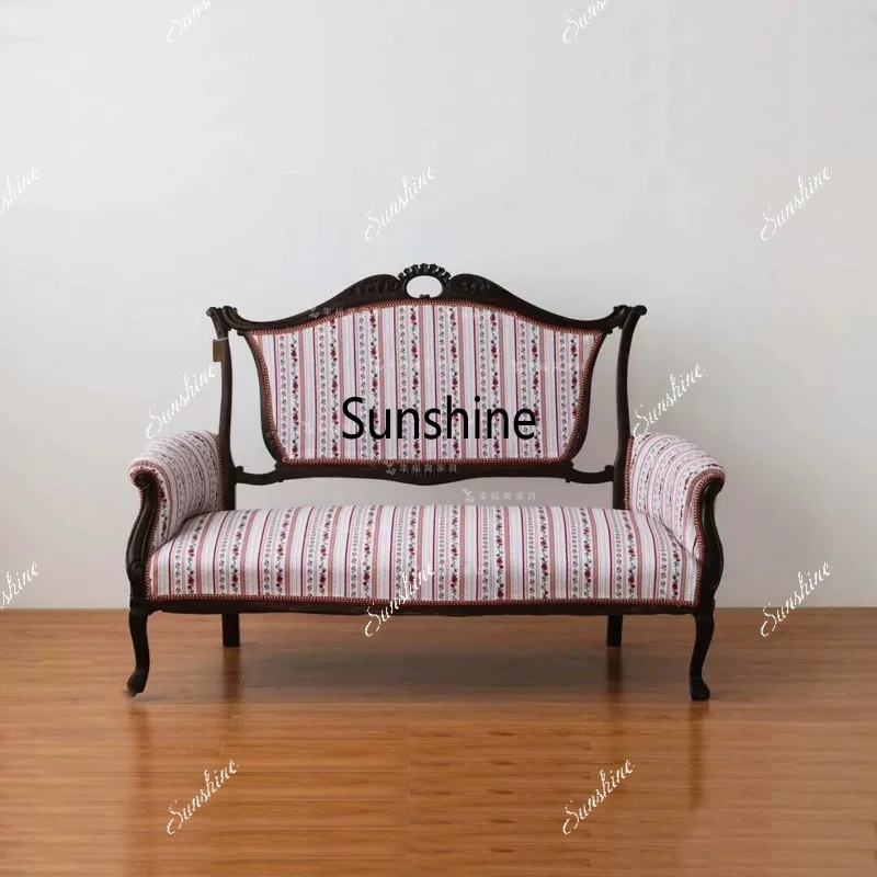 French idyllic solid wood studio club double sofa small apartment fabric leisure
