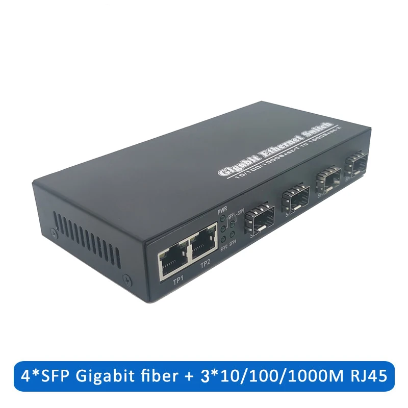 Bit Ethernet Árammegszakító Idegrost Optikai Multimédia átalakító 4sfp 3RJ45 10/100/1000M UTP Idegrost Bal oldal Idegrost Árammegszakító 4F3E