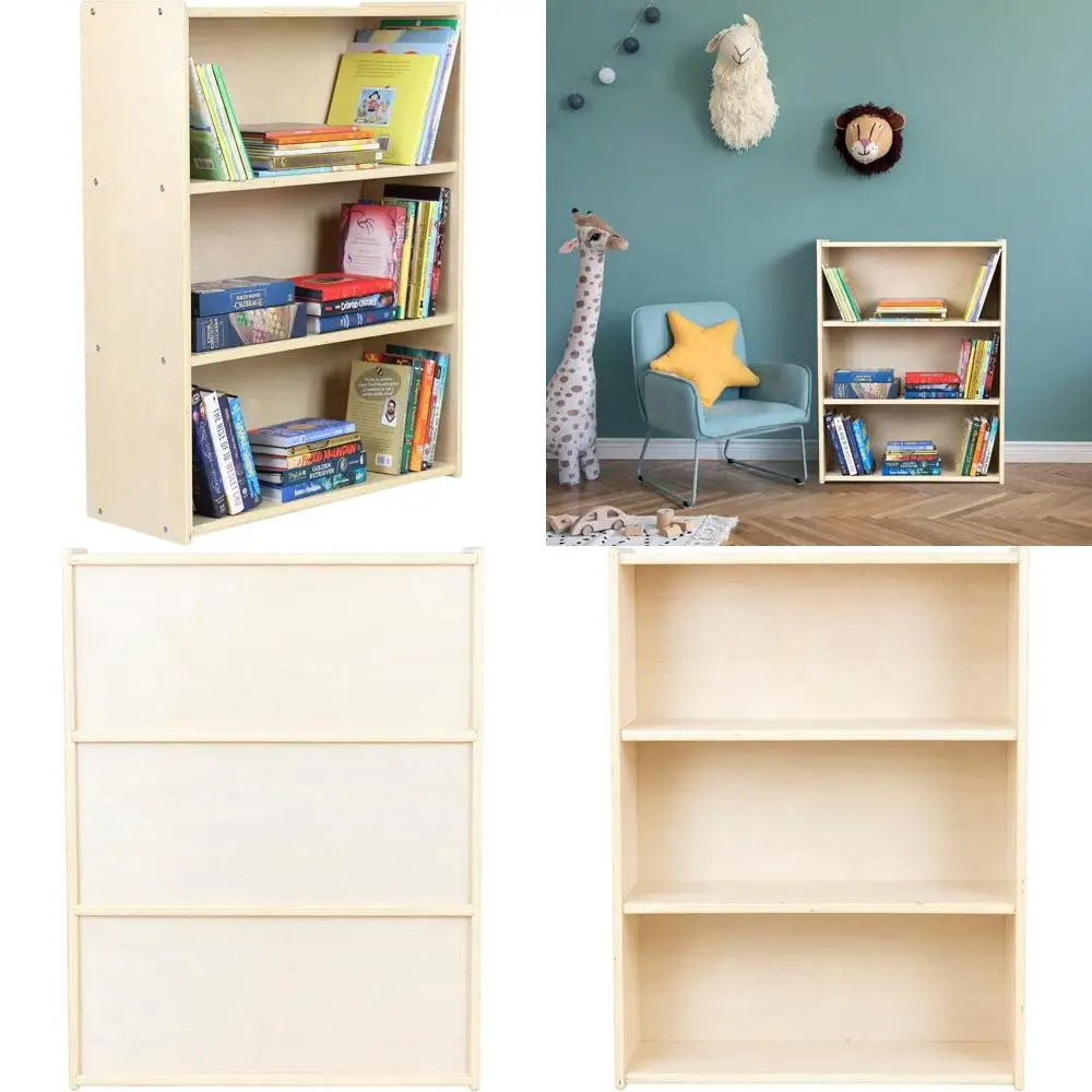 Librería de madera contrachapada de abedul estilo Montessori con 3 estantes para organización de artes y manualidades para niños pequeños