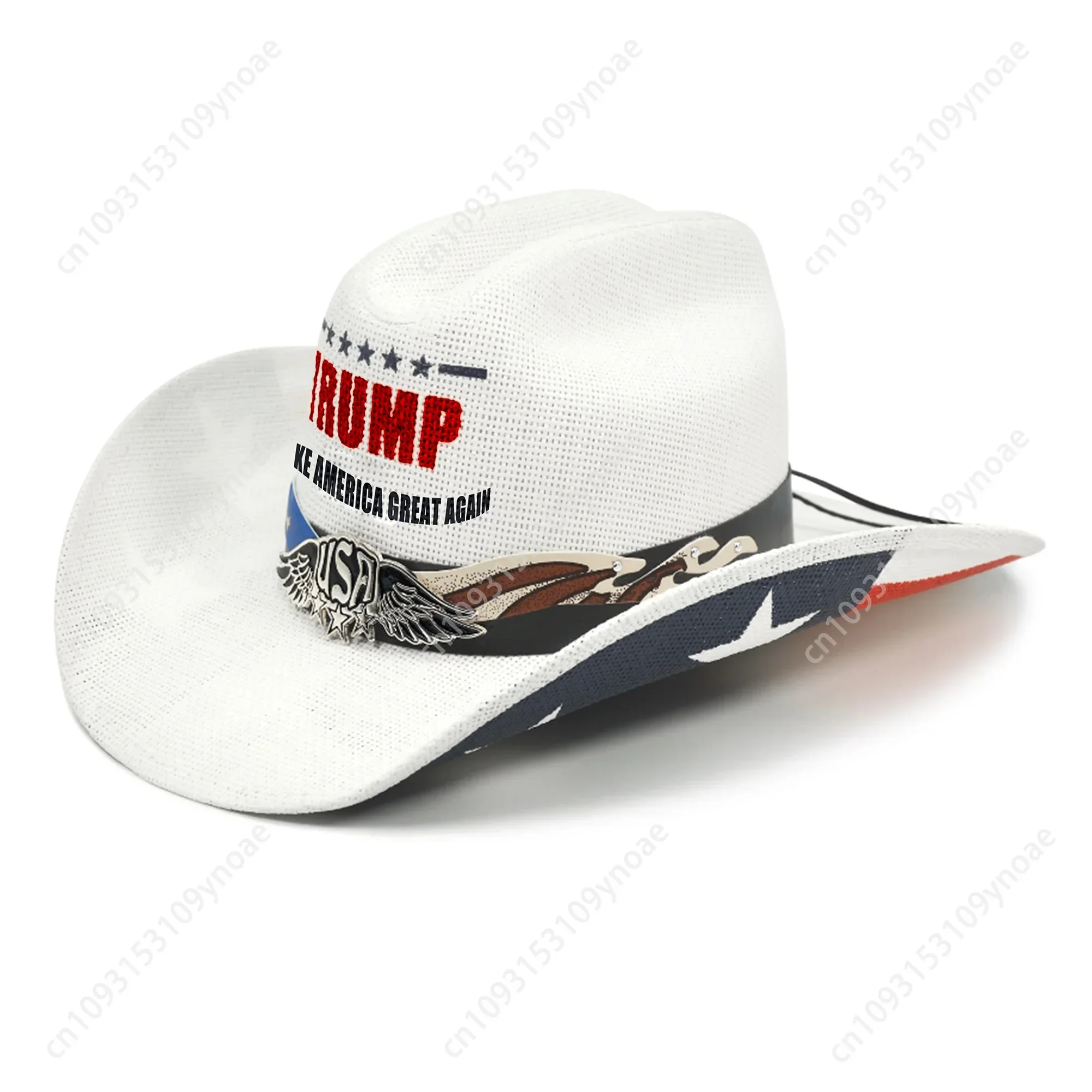 

Trump 2024 Cowboy Cowgirl Hat Patriotic American Flag Straw Western Hats MAGA White Cap