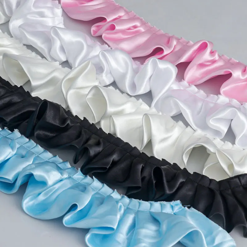 5 Yards 5cm wide Pink White Wrinkle lace handmade DIY ruffle edge skirt hem Lace Trim