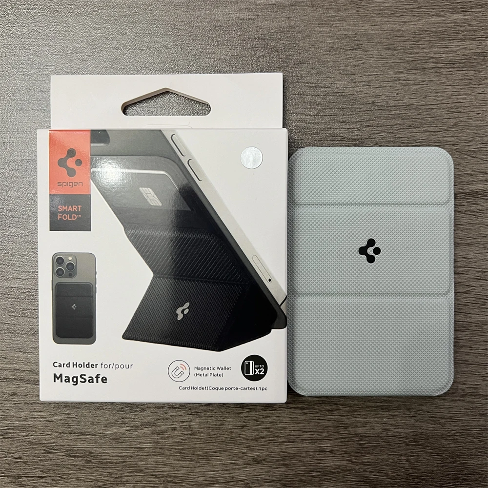 Original Spigen Leder-Faltmagnet-Matte-Wallet-Kartenhalter für MagSafe Kartenhalterung für iPhone 17 16 15 14 13 Pro Max Air