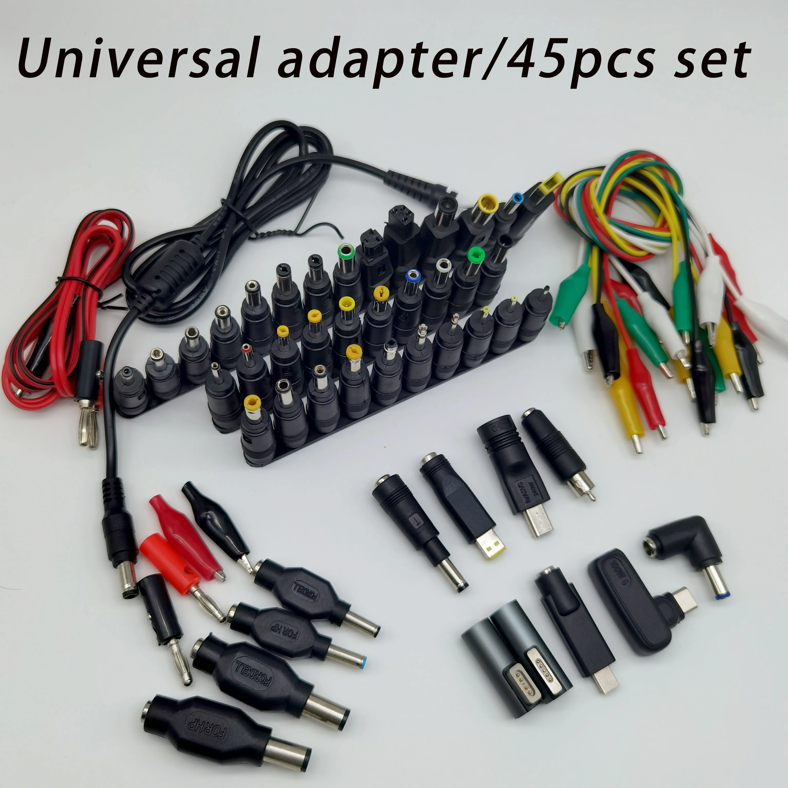 Suitable for Lenovo Dell HP laptop DC power adapter kit DC5.5x2.1mm 45PCS DC adapter plugs With Crocodile clip banana Plug