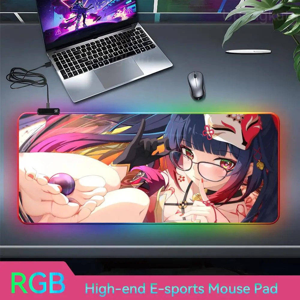 Блестящий коврик для мыши S _, коврик для мыши Hentai RGB, большой игровой коврик для мыши, аксессуары для офиса, аксессуары для клавиатуры, коврик для мыши