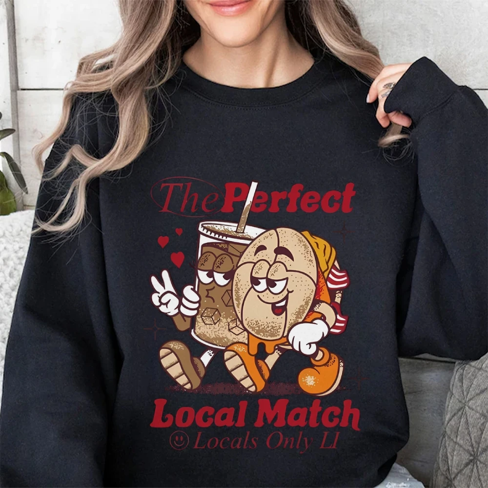 Women’s Graphic Sweatshirt The Perfect Fast Food Local Match Sweater Coke Burger Fast Food Lover Clothes Top Tees Casual Outfit