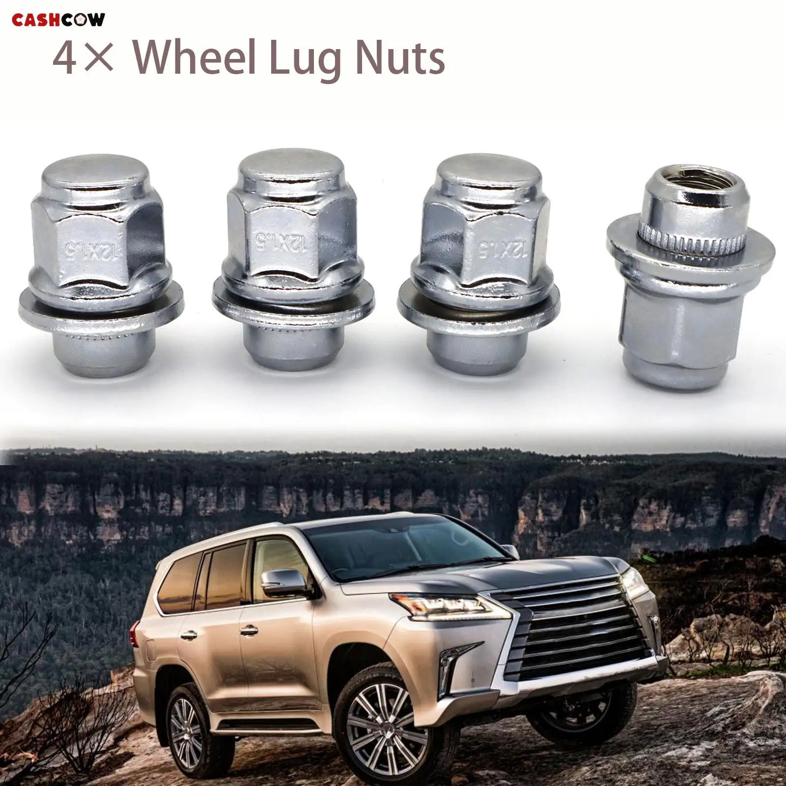 4X Car Chrome M12x1.5 Wheel Lug Nuts Carbon Steel Mag Seat Washer For Lexus ES300 IS300 GS450h ES350 Toyota Camry Avalon 4Runner