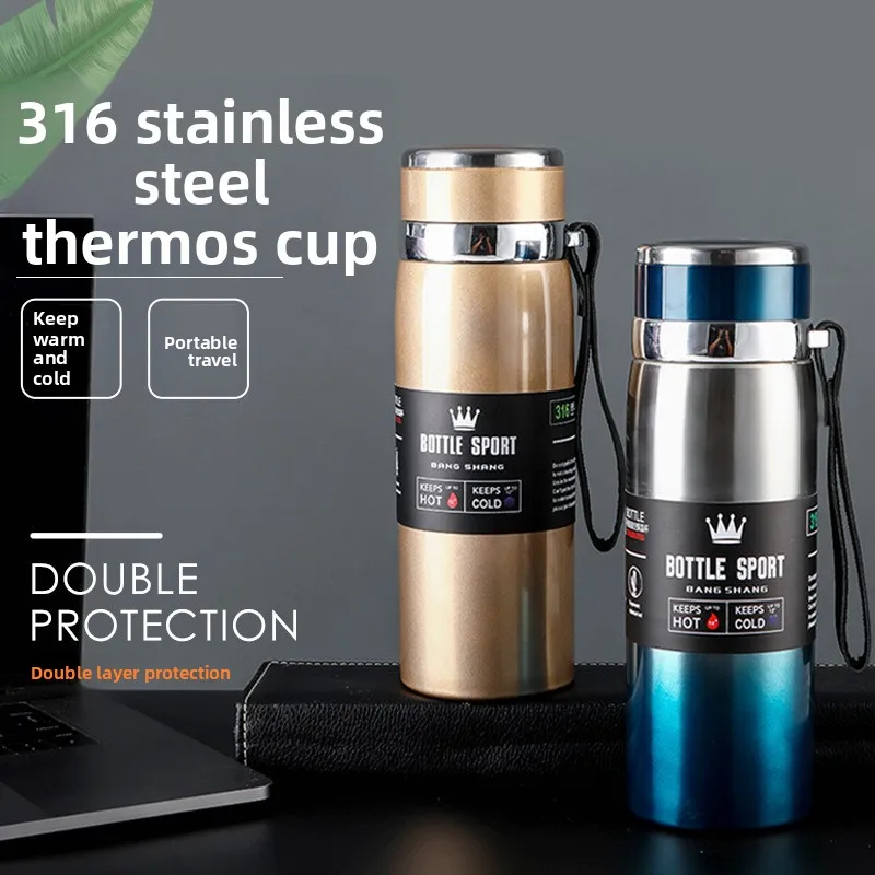 1000ml 316 Edelstahl Vakuum-Thermoskanne Isolierte Wasserflasche Thermische Reiseflasche für Heiße und Kalte Getränke Tee Kaffee Outdoor Fitness Radfahren Sport