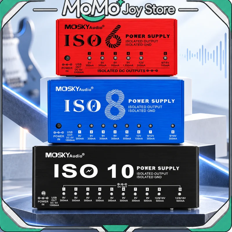 Moskyaudio Iso-6 Guitar Pedal Power Supply, 6 Isolated Dc Outputs & 5v Usb, 9v 12v 18v Multi-Voltage For Effects Pedals