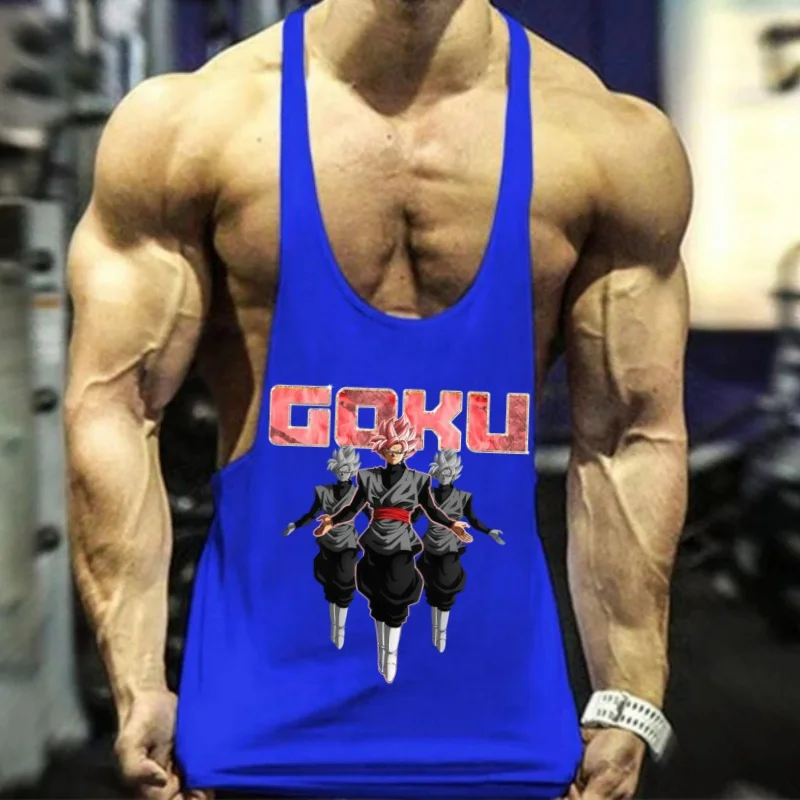 เสื้อกล้ามผ้าฝ้ายผู้ชายแขนกุดลายดราก้อนบอล Z สายรัดแคบพร้อมขอบยางยืดสำหรับการออกกำลังกายเพาะกายและการฝึกซ้อมที่สะดวกสบาย