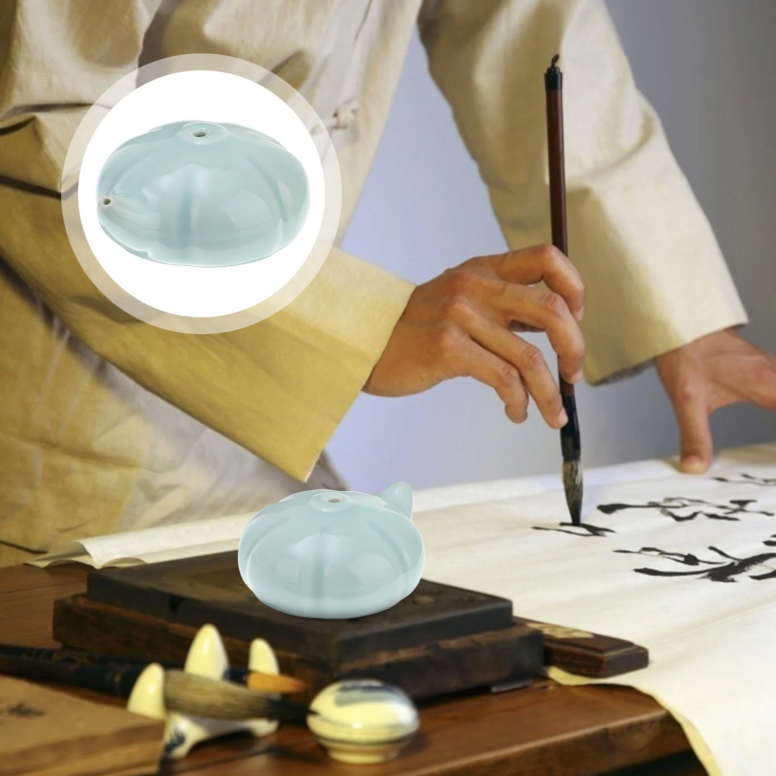 

1Pcs Ceramic Calligraphy Water Dropper Pumpkin Inkwell Ink Grinding Tool Chinese Painting Accessory Desktop Ink Container Art