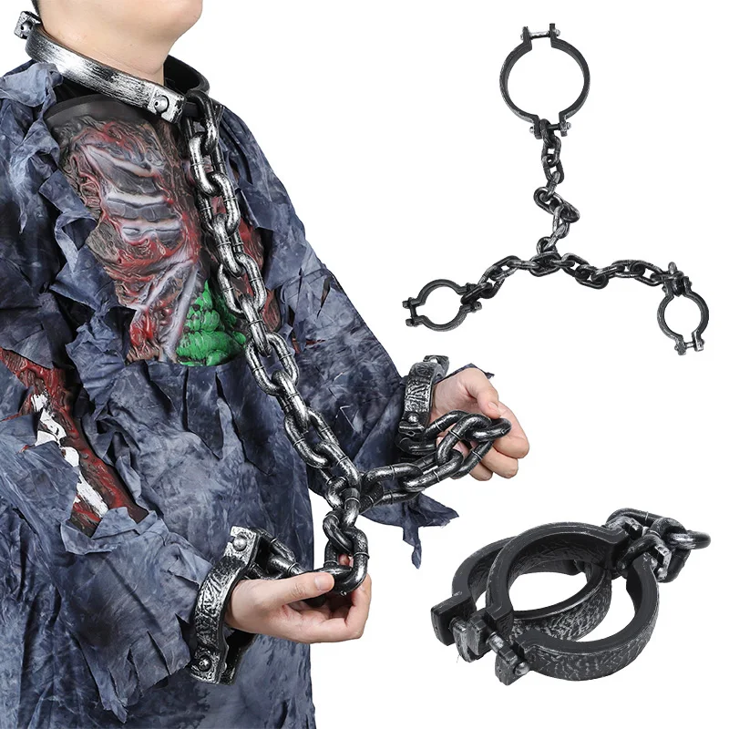 Chaîne en plastique pour fête d'halloween, accessoires d'horreur, fournitures de décoration de maison hantée, Costume de prisonnier, accessoires de Cosplay, fausses chaînes