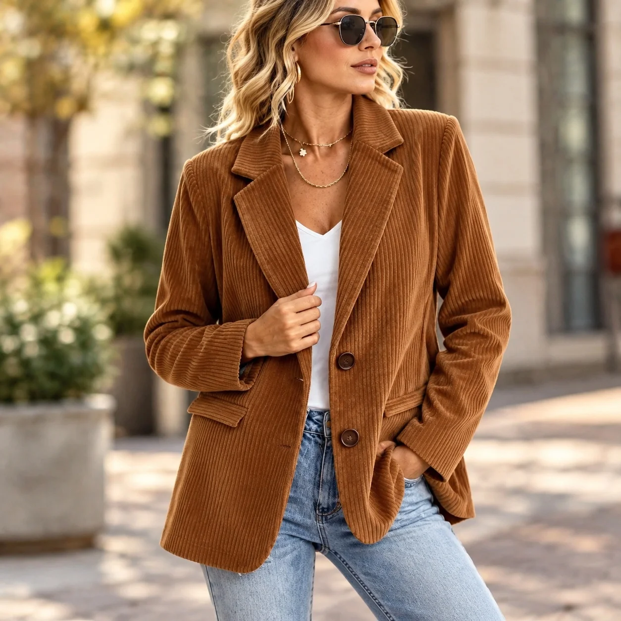 Casual Slim Fit Coat with No Hood Retro Corduroy Blazer Regular Sleeve High Temperature Pressing Women Jacket Autumn Winter