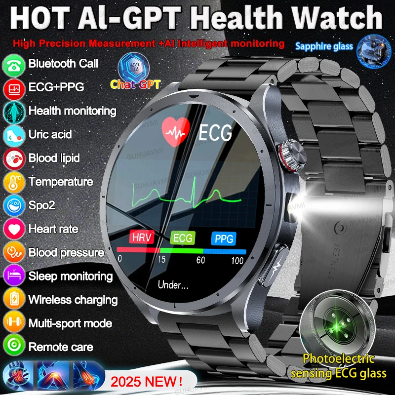 

2025 New Health Tracker Uric Acid Body Fat Smart watch Body composition Blood oxygen ECG+PPG Blood Pressure sports bracelet Man