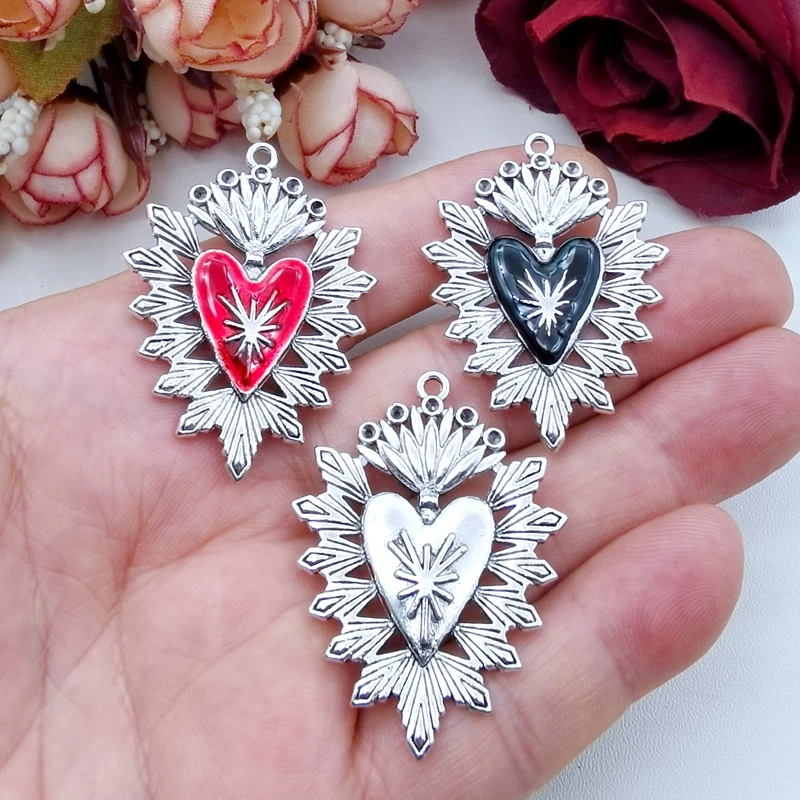 5PCs Gothic Heartbreaking Heart shaped Pendant DIY Heart shaped Enamel Jewelry Earrings Necklace Keychain Jewelry Accessories