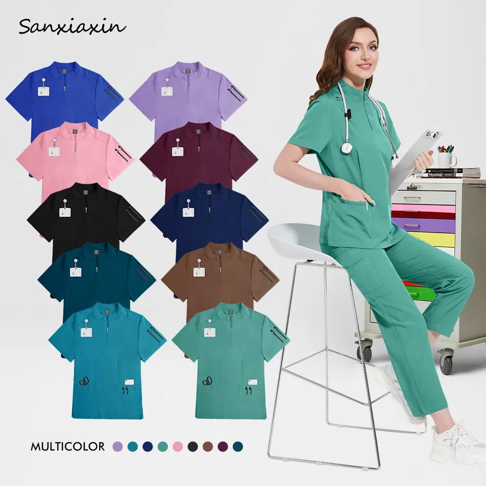 

Beauty Salon Spa Uniform Women V-neck Dentist Scrubs Tops+Pants Set Uniform Health Service Working Uniform Pet Clinic Scrub Suit