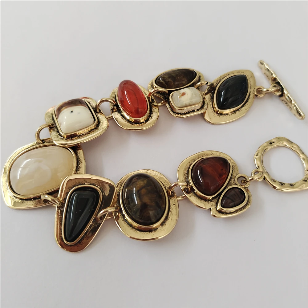 2024 New ZA Boho Ethnic Vintage Bracelet Women Fashion Indian Statement Retro Charm Metal Resin Stone Bracelets Bangles Jewelry