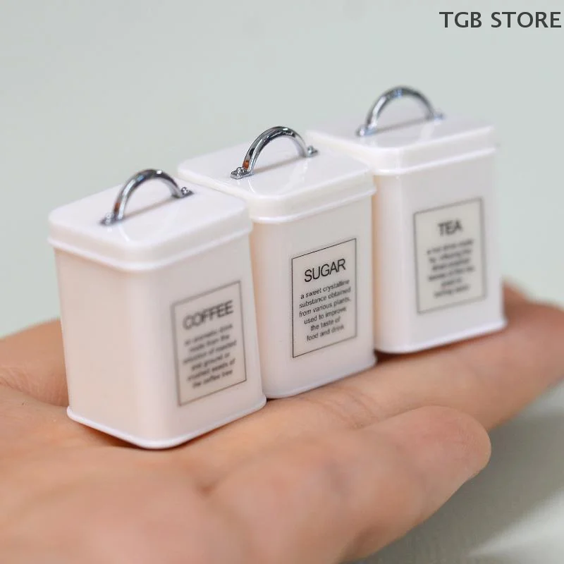 กระป๋องใส่เมล็ดกาแฟจิ๋ว 3 ชิ้น ภาชนะเก็บของในครัวทรงสี่เหลี่ยม ขนาด 1/6 สำหรับบ้านตุ๊กตา อุปกรณ์เสริมของเล่นตุ๊กตา