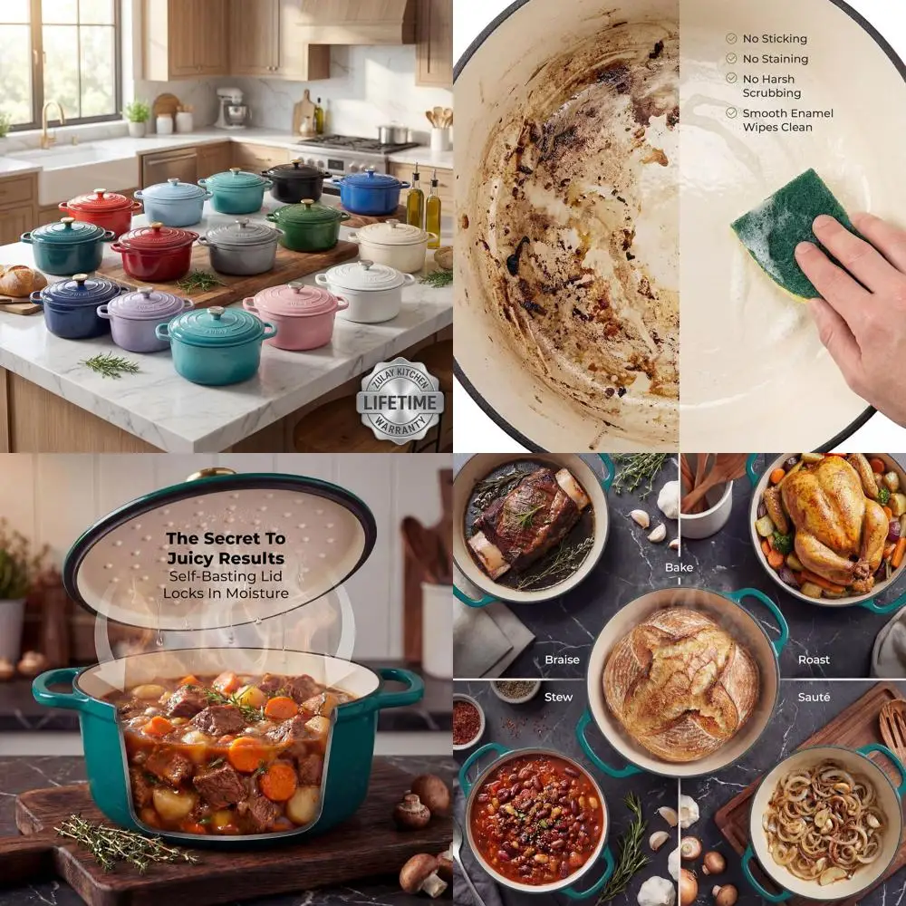 

Чугунная эмалированная жаровня объемом 4,5 л с крышкой — прочная и пригодная для использования в духовке до 500°C ° Идеально подходит для выпечки, тушения, приготовления на пару и жарки.