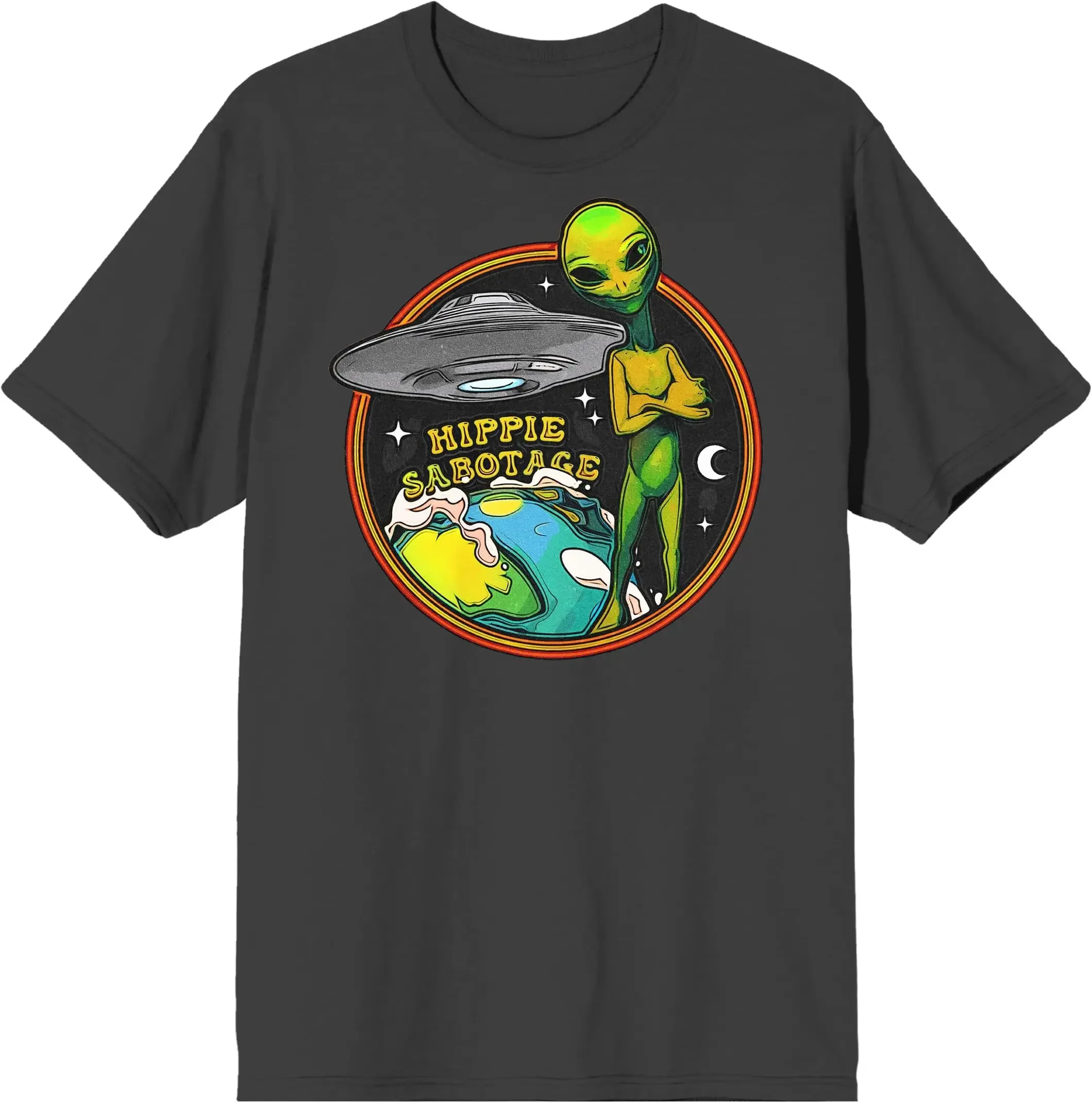 

Hippie Sabotage Alien & Spaceship Above Earth Crew Neck Short Sleeve Tees High Quality 100%Cotton Short Sleeve