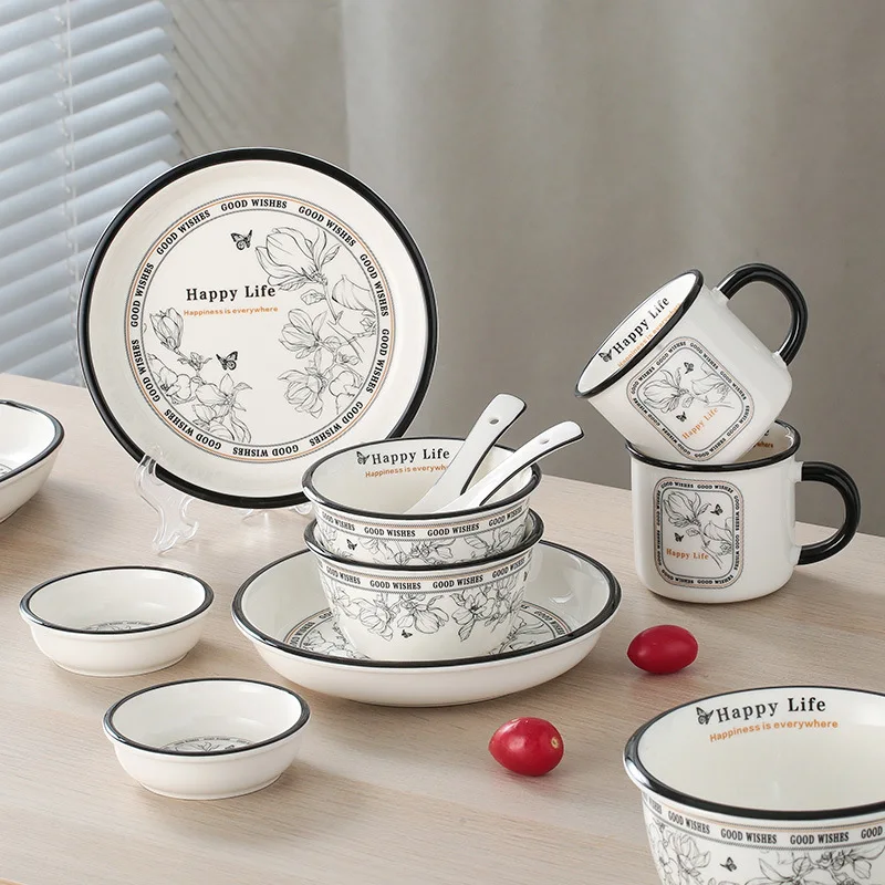 Light Luxury Ceramic Tableware Set, Dishes, Faces Bowls, Circular, Thickened, Upscale Household Manufacturers, Wholesale