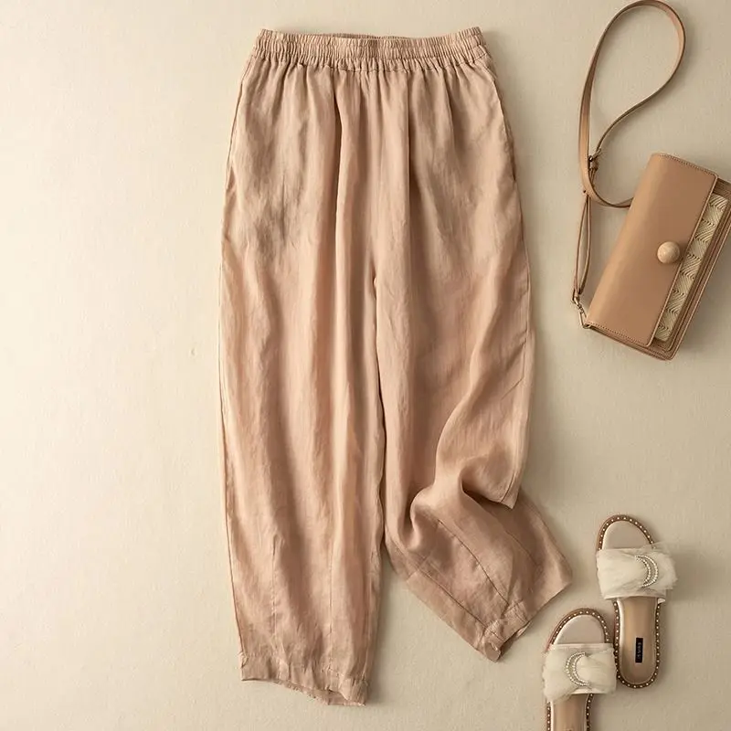 

2024 New Vintage Solid Casual Cotton Pants Women Clothing Loose Casual Trousers Elegant Comfort Female Bloomers Versatile Z358